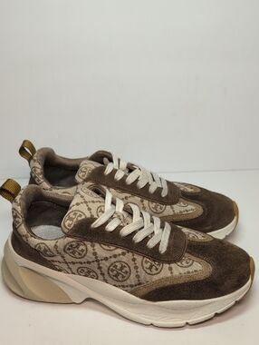 Tory Burch T Monogram Suede Good Luck Trainer sneakers womans size 8